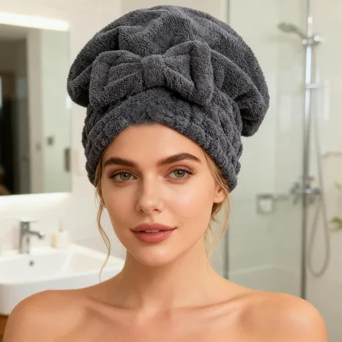 Miniatura 5 de Toallas de microfibra para secar el cabello con gorro de ducha con nudo de lazo, turbante para el cabello, gorro de baño para cabello rizado, corto