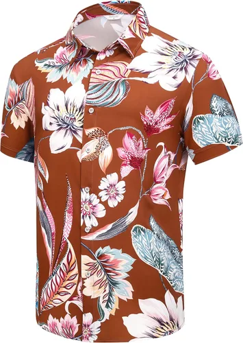 Miniatura 40 de SheLucki - Camisa hawaiana para hombre, unisex, de manga corta, con botones, para la playa y el verano, ropa casual estampada con sombra de palmas