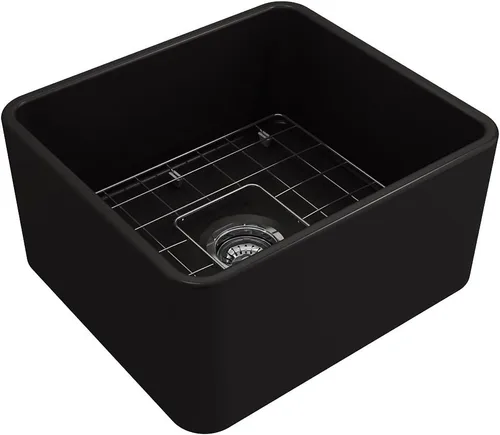 Miniatura 9 de BOCCHI Classico Farmhouse Fregadero de cocina de arcilla refractaria con frente de delantal de 20 pulgadas, un solo tazón, con rejilla protectora