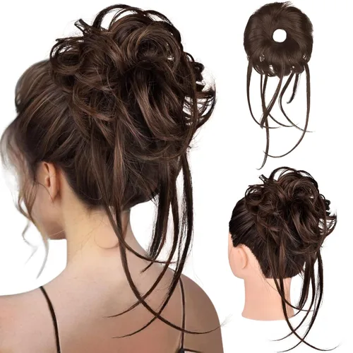 Miniatura 30 de HOOJIH Pieza de cabello estilo moño desordenado - Extensiones de cabello superlargas estilo moño rizado, envoltura de cabello ondulado, accesorio