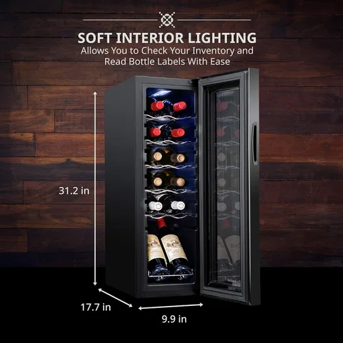 Miniatura 4 de Ivation Refrigerador de vino con compresor de 12 botellas con cerradura, refrigerador de bodega independiente grande, 41f-64f con control de Negro