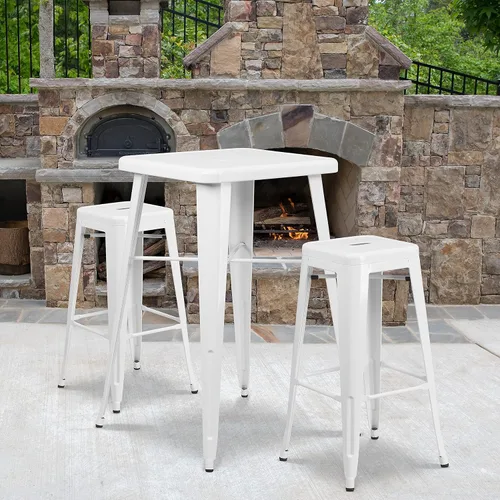 Miniatura 2 de Flash Furniture Lily - Juego de 4 taburetes de bar de metal blanco sin respaldo de 30 pulgadas de alto grado comercial para interiores y exteriores