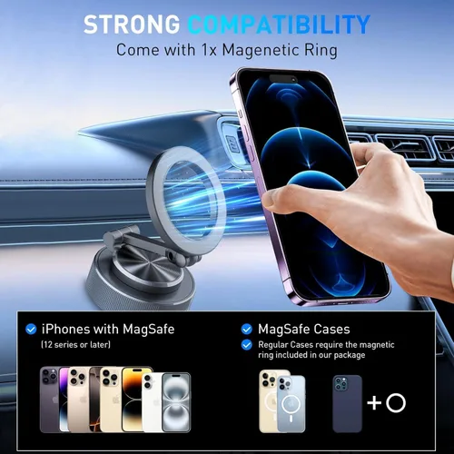 Miniatura 6 de Soporte de teléfono para automóvil Magsafe [succión más fuerte y magnético] Soporte de teléfono ajustable de 360° para automóvil, soportes