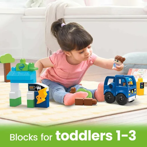 Miniatura 2 de MEGA BLOKS Fisher-Price - Bloques de construcción para niños pequeños, Green Town Charge & Go Bus con 34 piezas, 2 figuras, niños a partir de 1 año