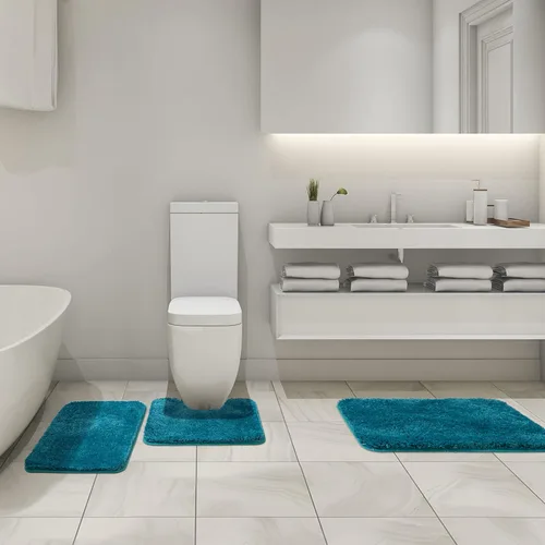 Miniatura 7 de MIULEE Juego de 3 alfombras y tapetes de baño extra gruesos de microfibra antideslizante y tapete de baño de contorno en forma de U para baño, baño