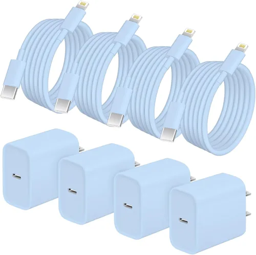 AISNI Cargador para iPhone de carga rápida, paquete de 4 unidades de 20 W PD USB C con cable de carga rápida de 6 pies certificado MFi para iPhone