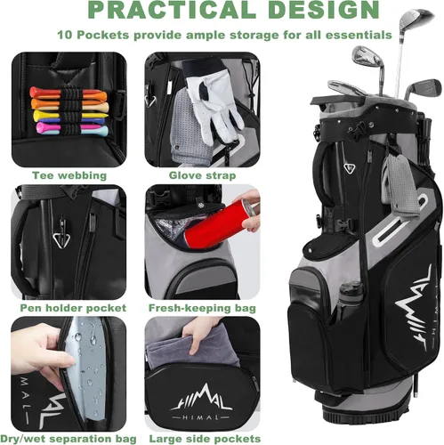 Miniatura 3 de UNIHIMAl Bolsa de golf de 14 vías, bolsa de golf de piel sintética para hombres y mujeres con parte superior de felpa, 10 bolsillos