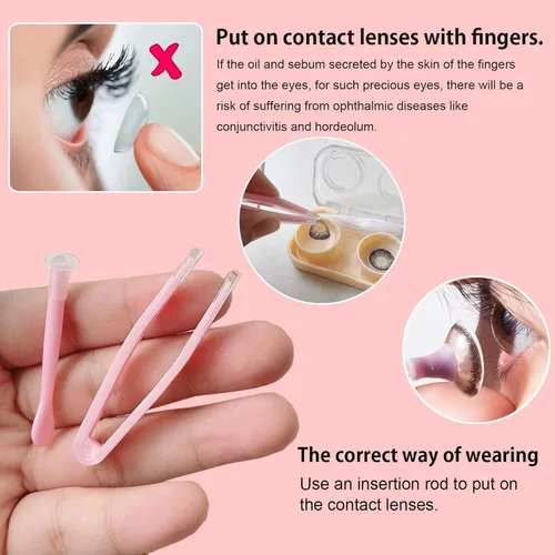 Miniatura 3 de Herramienta de inserción y extracción de lentes de contacto suave, pinzas con punta suave, juego de estuche portátil para lentes de contacto