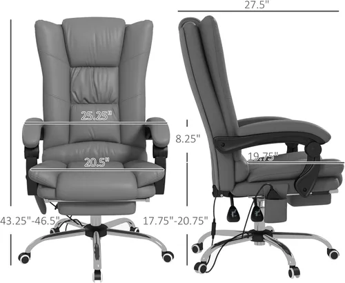 Miniatura 3 de Vinsetto Silla de oficina de masaje ejecutivo con 4 vibraciones y calor, 3 modos, silla giratoria de piel sintética con altura ajustable, respaldo