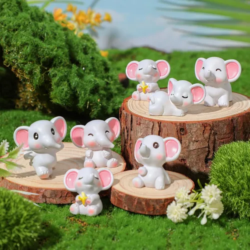 Miniatura 2 de Beeveer 36 piezas de minifiguras de elefantes de animales en miniatura, juguetes de elefante, decoración de pasteles de resina, paisaje de musgo