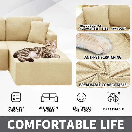 Miniatura 5 de XINEAGE Fundas para Sofá Seccional de Alta Elasticidad, 2 Piezas, Forma de L, Funda de Sofá con 2 Fundas de Almohada, Fundas Deslizantes para Sofá