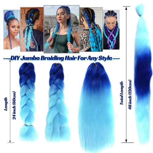 Miniatura 5 de Extensiones de cabello sintético para trenzar ombré, extensiones de cabello sintético jumbo para trenzas, de alta temperatura