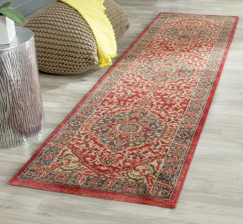 SAFAVIEH Mahal Collection - Alfombra de pasillo, 2 pies 2 pulgadas x 6 pies, azul marino y rojo, diseño oriental tradicional, no desprende pelusa y