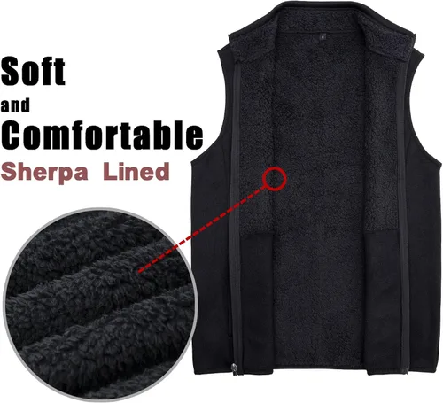 Miniatura 3 de Bonnroth - Chaleco de forro polar con cremallera completa para hombre, con cuello alto y bolsillo
