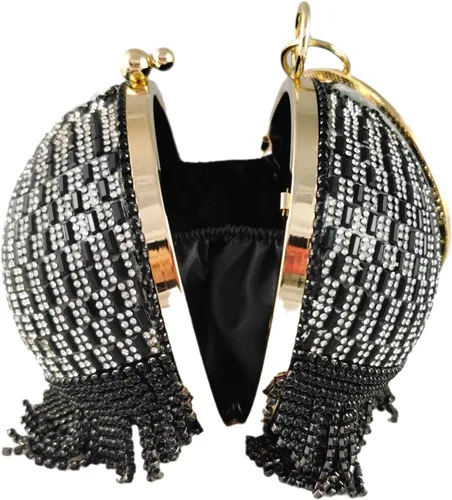 Miniatura 6 de Boutique De FGG Bolso de mano redondo para mujer, con borla, para boda, fiesta, diamantes de imitación