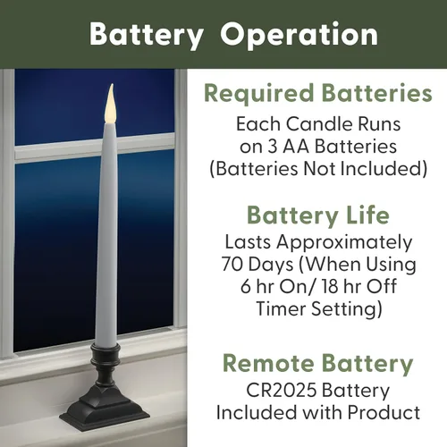 Miniatura 4 de 612 Vermont Velas LED para ventana con pilas y temporizador con control remoto, blanco cálido parpadeante o encendido constante, VTR1660A-4