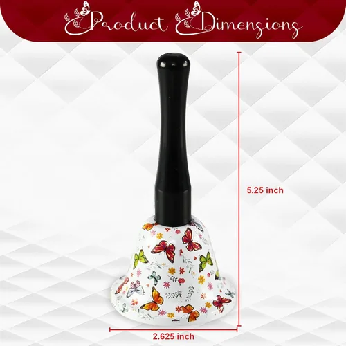 Miniatura 2 de Home-X Campana de llamada de mano de mariposa – timbre con asa para escuela, aula, boda, escritorio de servicio, meditación, para enfermos