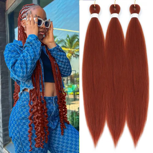 Miniatura 17 de Extensiones de cabello trenzado preestirado colorido, 3 colores, mezcla de cabello trenzado para niñas, 26 pulgadas, 3 paquetes