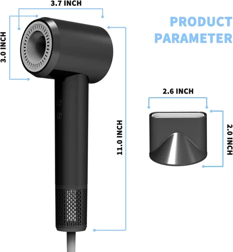 Miniatura 2 de Secador de pelo para mujer: motor de 110,000 RPM para secado ultrarrápido, 3 temperaturas y 2 ajustes de velocidad, diseño ligero con boquilla