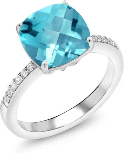 Miniatura 41 de Gem Stone King Anillo de compromiso de plata de ley 925 con piedra preciosa de corte cojín de 0.39 pulgadas Anillo de compromiso de aniversario