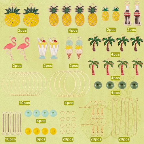 Miniatura 2 de SUNNYCLUE 1 caja, 10 pares de aretes de verano, kit de iniciación para hacer colgantes, piña, cocotero, dulce alimento, abalorios de cristal