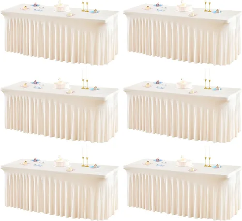 Miniatura 42 de Paquete de 2 manteles color azul bebé para mesa rectangular de 4 pies, manteles de elastano elásticos de 4 pies, falda blanca rectangular para baby