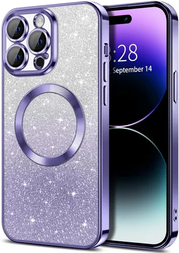 Miniatura 132 de Hython Funda para iPhone 13 Pro transparente con purpurina magnética [compatible con MagSafe] Protector completo de lente de cámara delgado