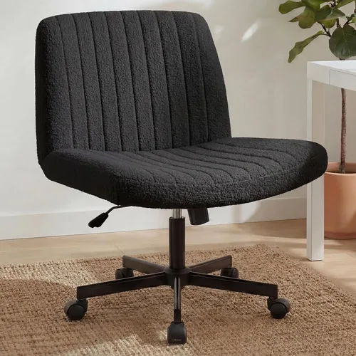 Miniatura 13 de Orange Factory Silla Criss Cross con Ruedas Silla de Escritorio de Tocador Ancha y Cómoda Base Dual de Cuero sin Brazos Ajustable Giratoria