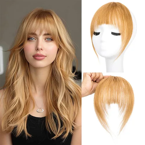 Miniatura 9 de Flequillo con clip, extensiones de cabello humano 100 % real, flequillo con clip para mujer, extensiones curvadas para uso diario