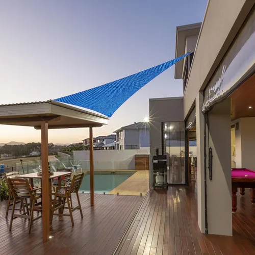 Miniatura 7 de Toldo triangular de 17 x 19 x 25.5 pies, color azul, con borde recto, toldo triangular para exteriores, cubierta para pérgola con bloqueo UV