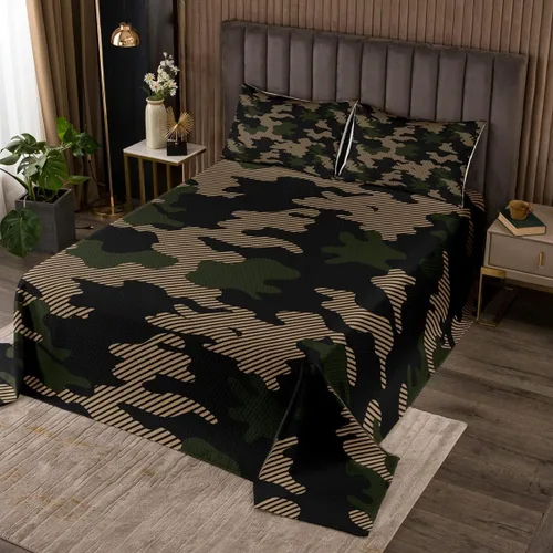 Erosebridal Juego de colcha de camuflaje marrón tamaño individual, juego de colcha de camuflaje militar, juego de ropa de cama de arte abstracto,