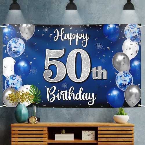 Miniatura 104 de Decoración de feliz cumpleaños 35, globo azul y plateado de 35 años, cartel grande de telón de fondo de cumpleaños, suministros para fiesta de 35th