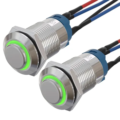 Miniatura 12 de APIELE Interruptor de botón momentáneo de 0.472 in precableado 5.906 in de cabeza redonda alta (aluminio negro, azul)