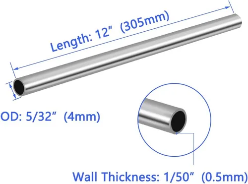 Miniatura 2 de Tubo de acero inoxidable 304, diámetro exterior de 5/32 pulgadas, pared de tubo grueso, para soldar, redondo, recto, industrial, 12 pulgadas