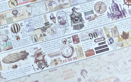Miniatura 4 de Juego de 18 rollos de cinta washi, calcomanías de viaje, boletos de viaje mundial, mapa de matasellos, vistas a la calle, calcomanías vintage IDY