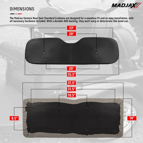 Miniatura 3 de MadJax Genesis 300 - Kit de asiento trasero de aluminio para modelos EZGO RXV 2008 en adelante, cojines negros de lujo