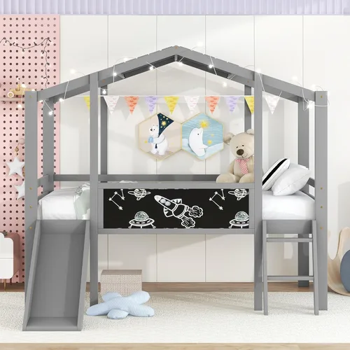Miniatura 24 de RUNNA Marco de cama de madera de tamaño matrimonial con valla, para niños, adolescentes, niñas, niños, (Natural-Thinck 4col)