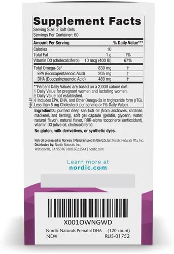 Miniatura 2 de Nordic Naturals DHA Prenatal, Fresa - 120 Cápsulas Blandas - 830 mg de Omega-3 + 400 UI de Vitamina D3 - Apoya el Desarrollo Cerebral en Bebés