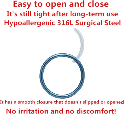 Miniatura 2 de ORANGELOVE - Aros nasales hipoalergénicos de acero quirúrgico 316L de 20 g, 18 g, 16 g, 14 g, 12 g, 10 g y 8 g, joyería para tabique con segmento