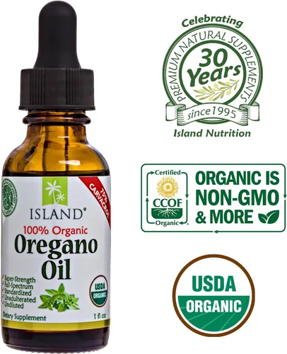 Miniatura 5 de Island Nutrition, Gotas líquidas orgánicas de aceite de orégano - 100% puro y sin diluir - Certificado orgánico por USDA (1 oz) 75% Carvacrol