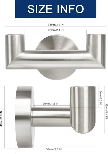 Miniatura 2 de NearMoon Gancho doble para toallas de baño, soporte para batas y toallas de acero inoxidable SUS304, gancho doble resistente para abrigos para baño