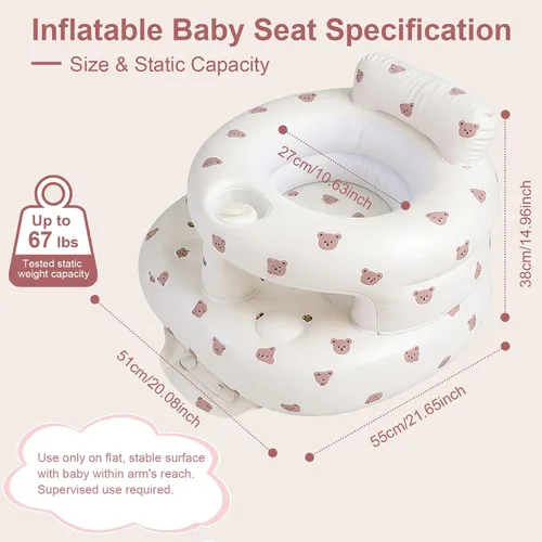 Miniatura 2 de Asiento inflable para bebé de 3 a 36 meses, silla de bebé con cerca y bomba de aire incorporada, asiento de piso inflable para bebé con soporte