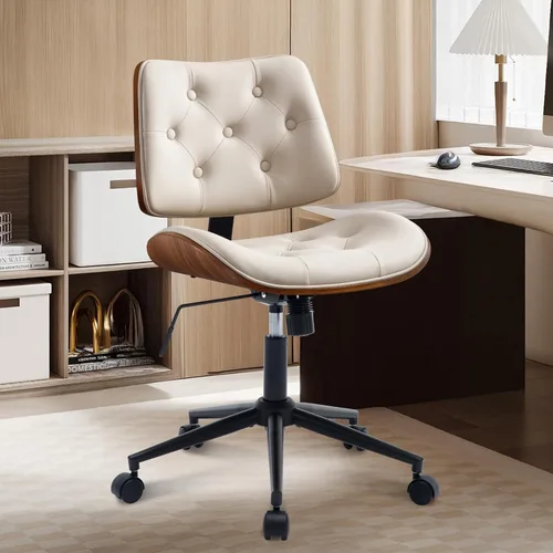 Miniatura 7 de BV Silla de escritorio sin brazos con ruedas, silla giratoria de 360 grados para oficina en casa, sin brazos, silla de trabajo de altura ajustable
