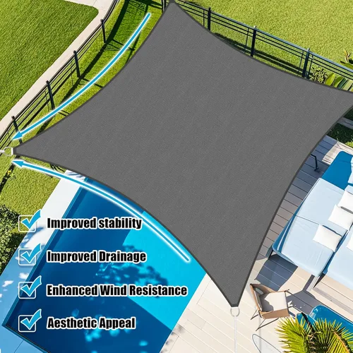 Miniatura 2 de Amagenix Vela de Sombra Solar 16'X20' Borde Curvado Toldo de Sombra Exterior Gris Oscuro Transpirable 95% Bloqueo UV Tela de Sombra para Patio