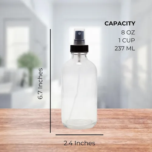 Miniatura 6 de Cornucopia Brands Botellas de spray de vidrio transparente de 8 onzas (paquete de 4) Boston Round con atomizador Spritzers para aromaterapia