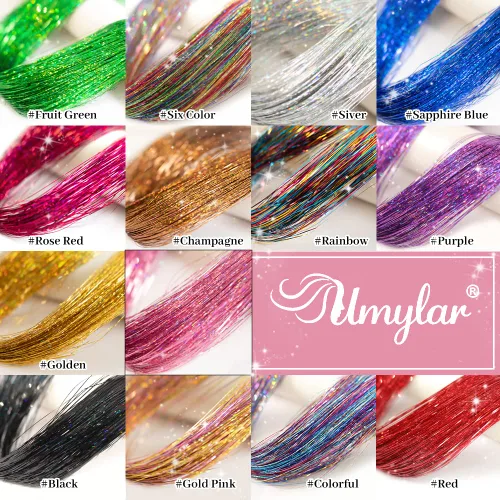 Miniatura 6 de Paquete de oropel para el cabello de 12 piezas con clip, extensiones de cabello de oropel de 20 pulgadas, brillantes y verdes, accesorios