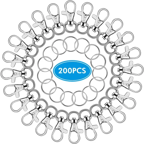 Miniatura 2 de anezus - 200 ganchos giratorios para llavero, accesorios de metal giratorio a presión, ganchos con anillos para llavero para accesorios de llavero