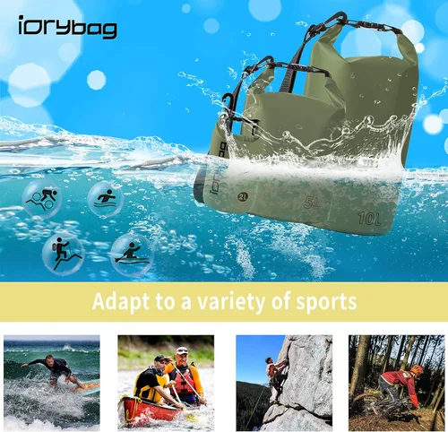 Miniatura 5 de IDRYBAG Bolsa seca para kayak impermeable 2L/5L/10L/15L/20L, pequeña bolsa impermeable para navegación
