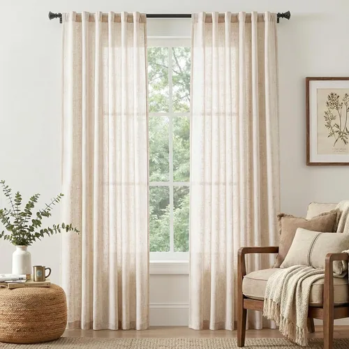 Miniatura 51 de JINCHAN Cortinas de lino de 108 pulgadas de largo, juego de 2 paneles, cortinas de ventana para sala de estar y dormitorio, cortinas