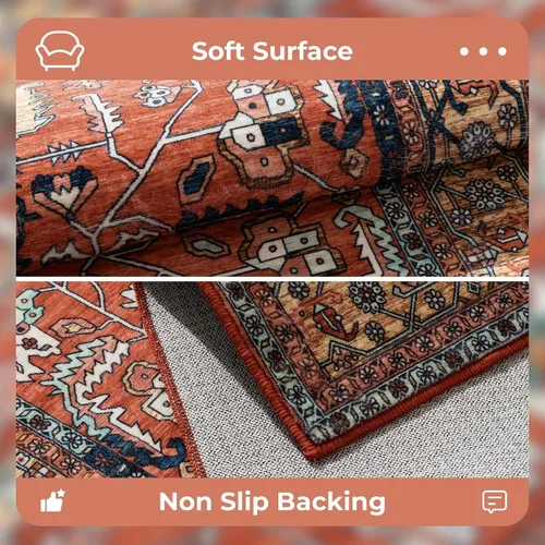 Miniatura 279 de Syalife 4x6 Alfombra Lavable para Área, Ultra Suave Antideslizante, Pila Baja, Alfombra Vintage Resistente a Manchas para Sala de Estar, Alfombra